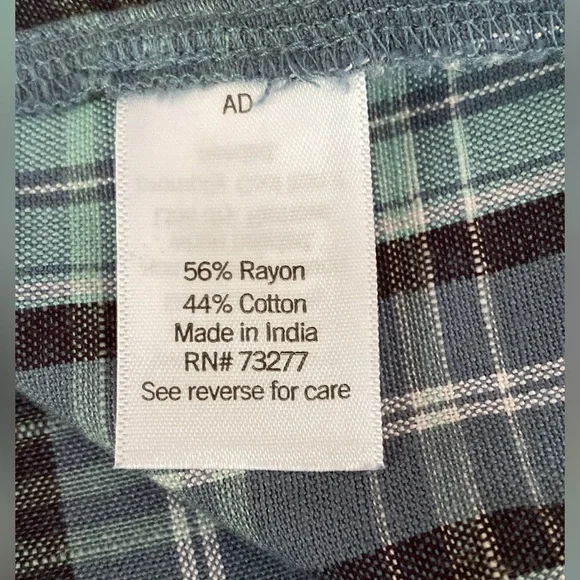 LC Lauren Conrad Teal Green Plaid Square Neck Balloon Sleeves Peasant Top Size M - Picture 13 of 15